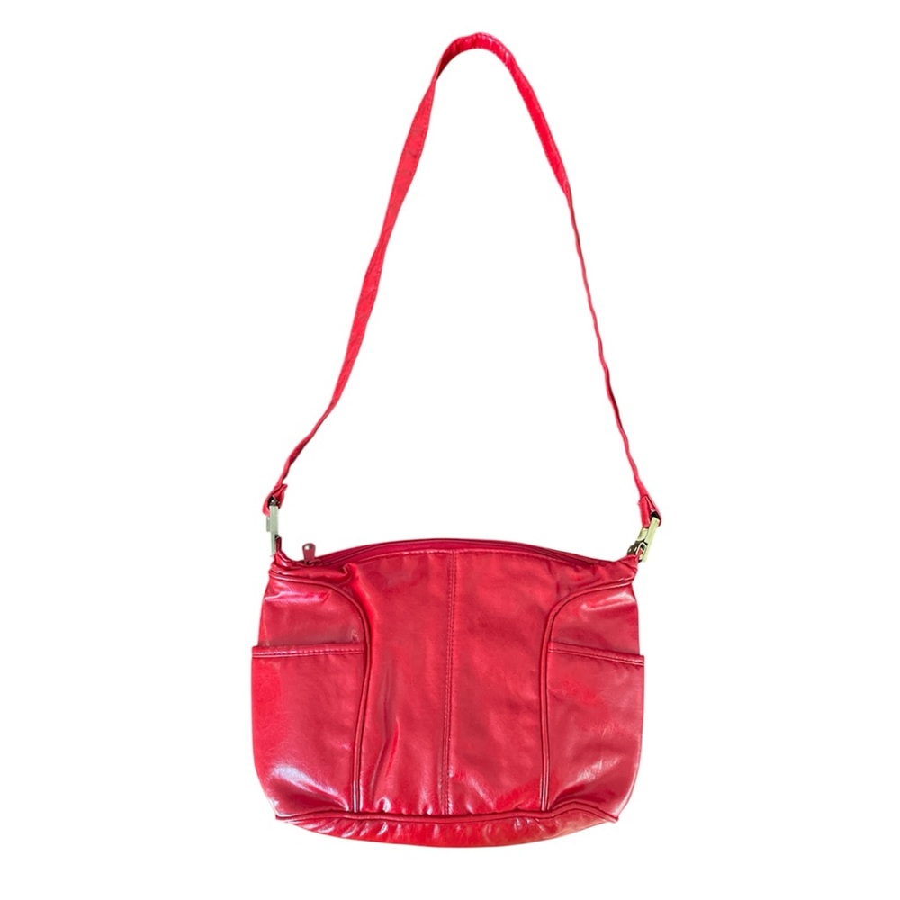 Vintage Red Faux‑Leather Shoulder Bag Made in Taiwan Zip Closure Statement Purse